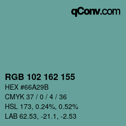 Color code: RGB 102 162 155 | qconv.com