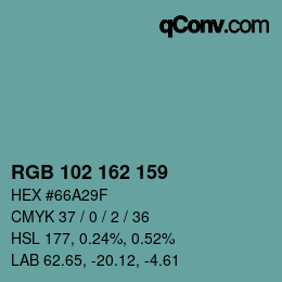Color code: RGB 102 162 159 | qconv.com