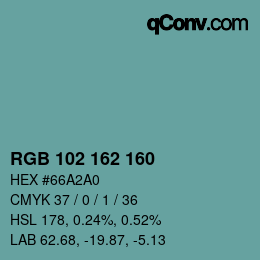 カラーコード: RGB 102 162 160 | qconv.com