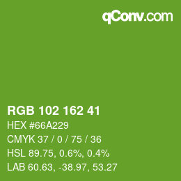 カラーコード: RGB 102 162 41 | qconv.com