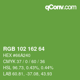 Color code: RGB 102 162 64 | qconv.com