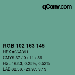 Color code: RGB 102 163 145 | qconv.com