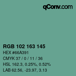 カラーコード: RGB 102 163 145 | qconv.com