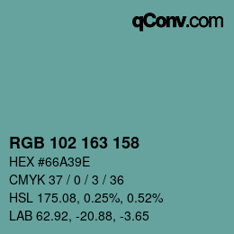 Color code: RGB 102 163 158 | qconv.com