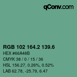 カラーコード: RGB 102 164.2 139.6 | qconv.com