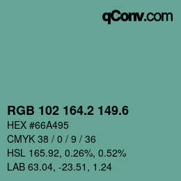 カラーコード: RGB 102 164.2 149.6 | qconv.com