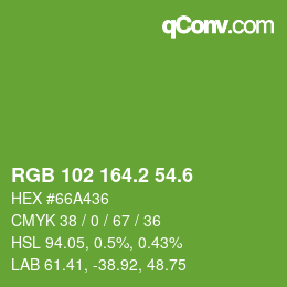 カラーコード: RGB 102 164.2 54.6 | qconv.com