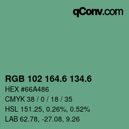 カラーコード: RGB 102 164.6 134.6 | qconv.com