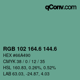 カラーコード: RGB 102 164.6 144.6 | qconv.com