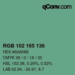 Code couleur: RGB 102 165 136 | qconv.com