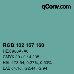 Color code: RGB 102 167 160 | qconv.com