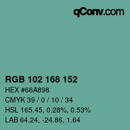 Color code: RGB 102 168 152 | qconv.com