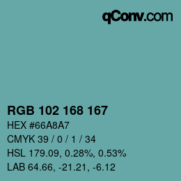 Color code: RGB 102 168 167 | qconv.com