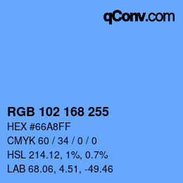 Color code: RGB 102 168 255 | qconv.com