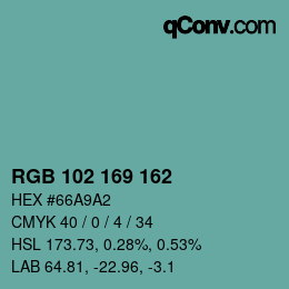 Color code: RGB 102 169 162 | qconv.com