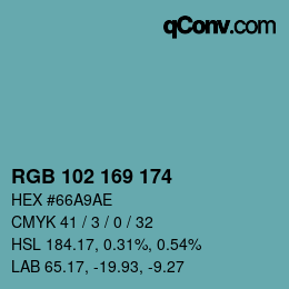 Color code: RGB 102 169 174 | qconv.com