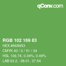 Color code: RGB 102 169 83 | qconv.com