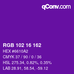 Color code: RGB 102 16 162 | qconv.com