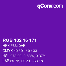 Color code: RGB 102 16 171 | qconv.com