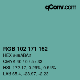 カラーコード: RGB 102 171 162 | qconv.com