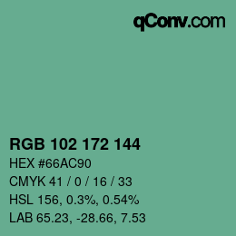 カラーコード: RGB 102 172 144 | qconv.com