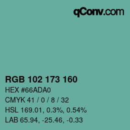 Color code: RGB 102 173 160 | qconv.com