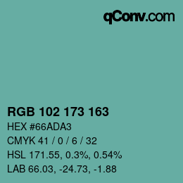 Color code: RGB 102 173 163 | qconv.com