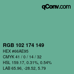 Color code: RGB 102 174 149 | qconv.com
