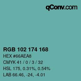 Color code: RGB 102 174 168 | qconv.com