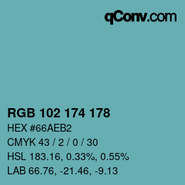 カラーコード: RGB 102 174 178 | qconv.com