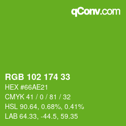 Color code: RGB 102 174 33 | qconv.com