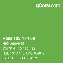 Color code: RGB 102 174 69 | qconv.com