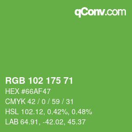 Color code: RGB 102 175 71 | qconv.com