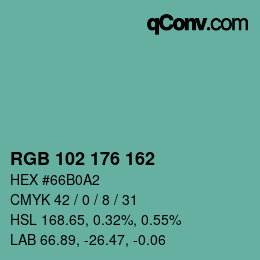 Color code: RGB 102 176 162 | qconv.com