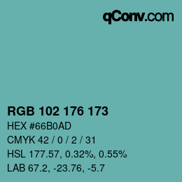 Color code: RGB 102 176 173 | qconv.com