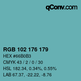 Color code: RGB 102 176 179 | qconv.com