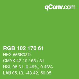 Color code: RGB 102 176 61 | qconv.com