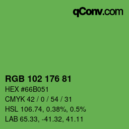 Color code: RGB 102 176 81 | qconv.com