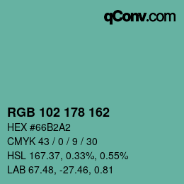 カラーコード: RGB 102 178 162 | qconv.com