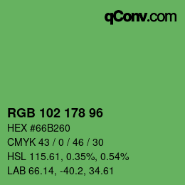 Color code: RGB 102 178 96 | qconv.com