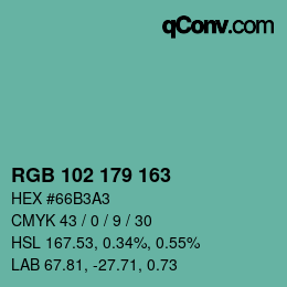 Código de color: RGB 102 179 163 | qconv.com