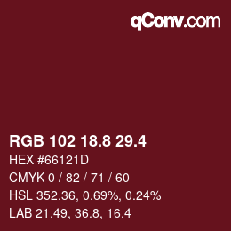カラーコード: RGB 102 18.8 29.4 | qconv.com
