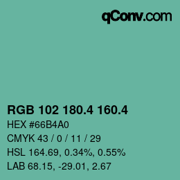 カラーコード: RGB 102 180.4 160.4 | qconv.com