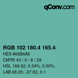 カラーコード: RGB 102 180.4 165.4 | qconv.com