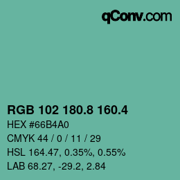 カラーコード: RGB 102 180.8 160.4 | qconv.com