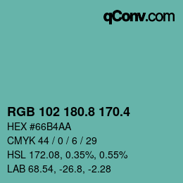 カラーコード: RGB 102 180.8 170.4 | qconv.com