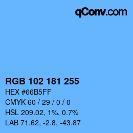 Color code: RGB 102 181 255 | qconv.com