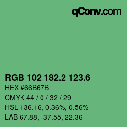 カラーコード: RGB 102 182.2 123.6 | qconv.com
