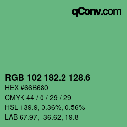 カラーコード: RGB 102 182.2 128.6 | qconv.com