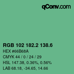 カラーコード: RGB 102 182.2 138.6 | qconv.com